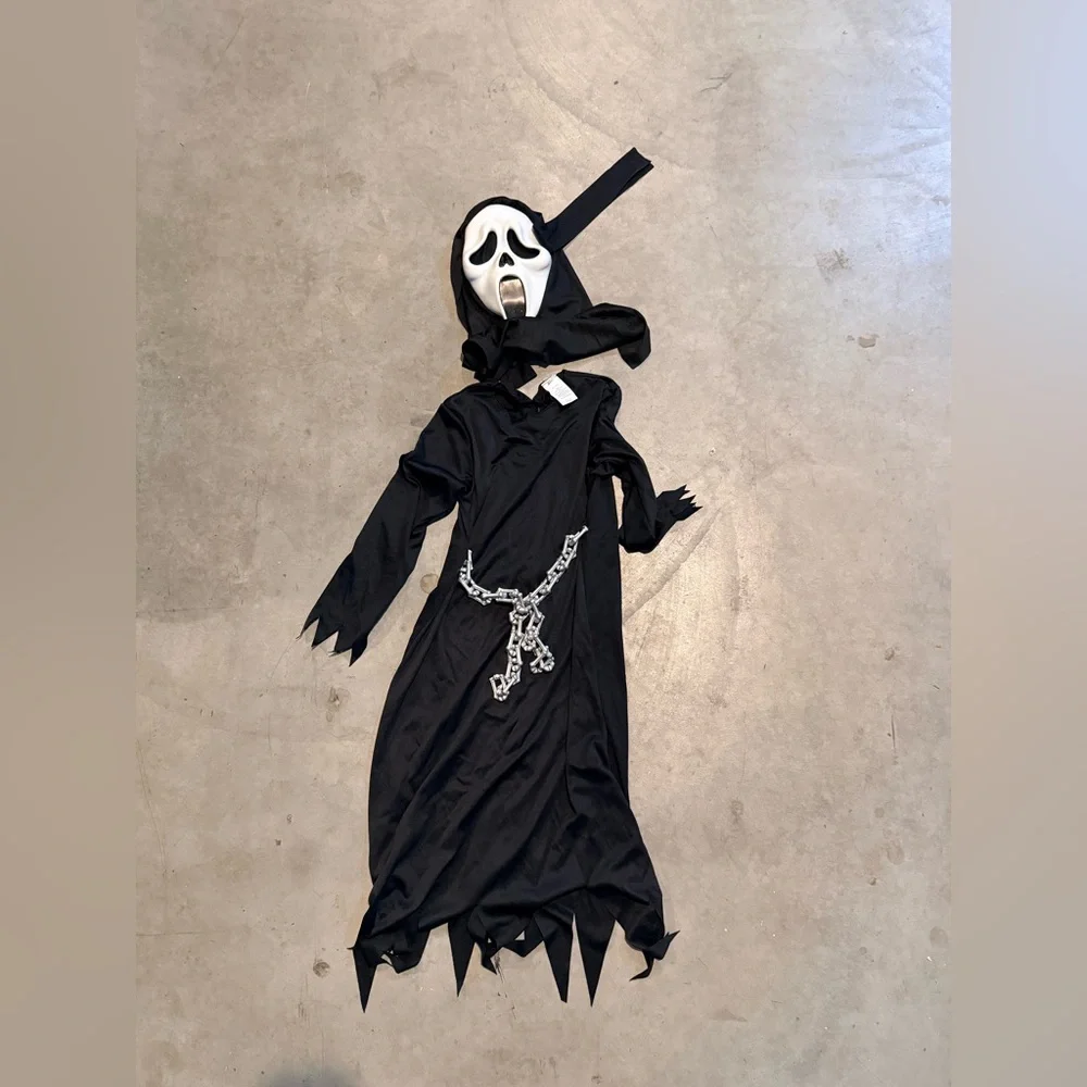 Kids Ghost Face Costume with Mask and Chain Belt - Black - Picture 1 of 4